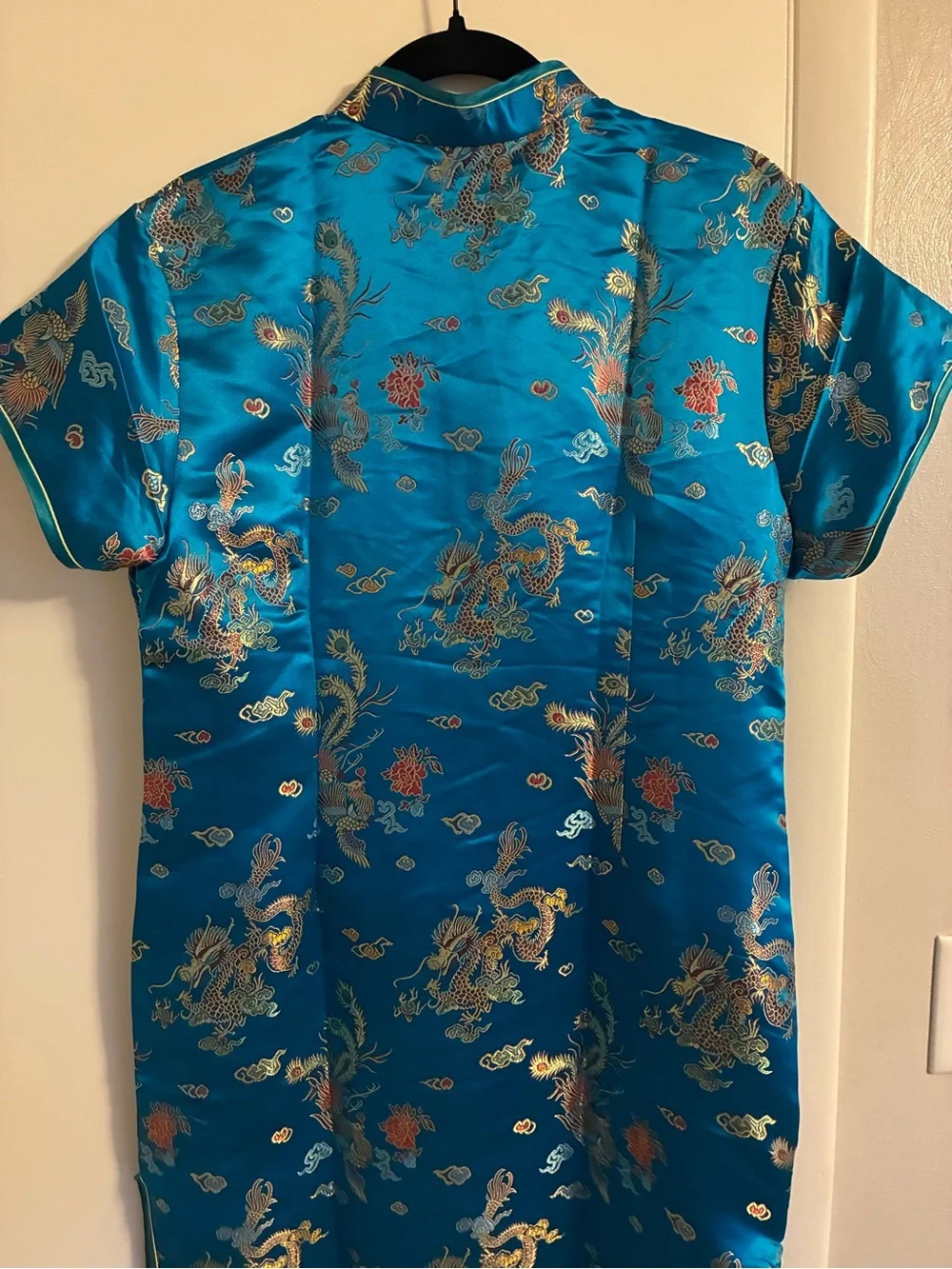Blue Traditional Chinese Cheongsam Dress Kimono Dragon and Phoenix - Picture 9 of 13